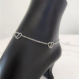 Dainty Silver Double Heart Chain Anklet